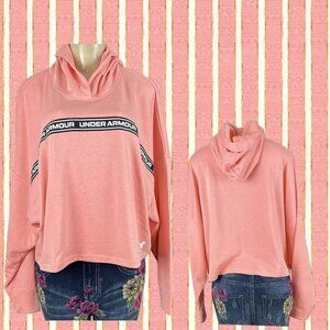 Under Armour L Peach Logo Front Terry Knit Loose Fit Long Sleeve Crop Hoodie